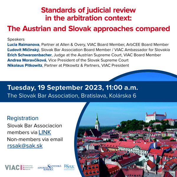 Štandardy súdneho prieskumu v rozhodcovských konaniach (rakúsky a slovenský pohľad) - pozvánka na medzinárodnú konferenciu SAK a VIAC