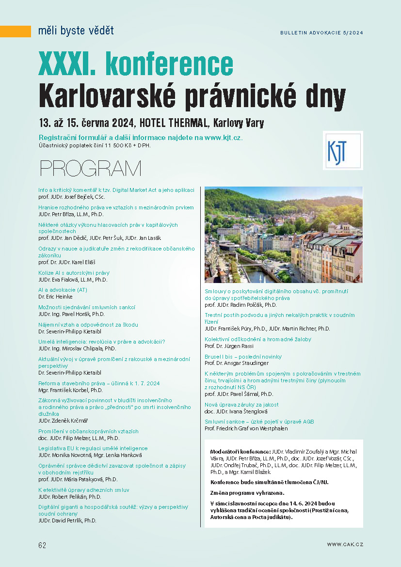 Pozvánka na XXXI. ročník Karlovarských právnických dní (anketa o najlepší právnický časopis)