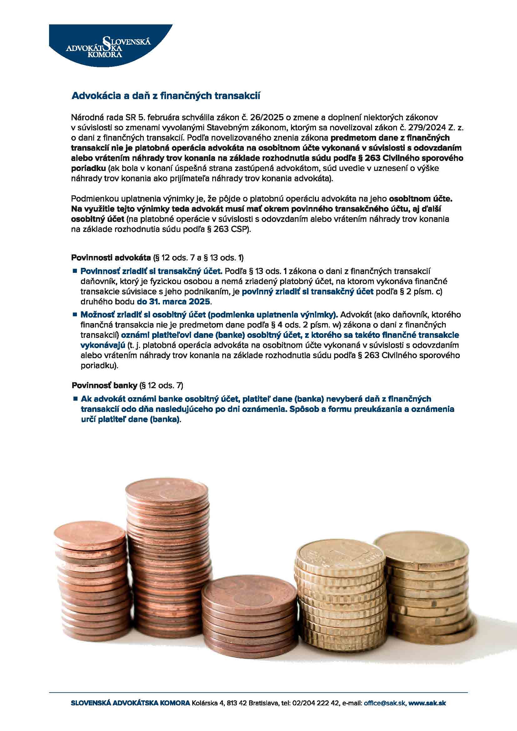 Advokácia a daň z finančných transakcií