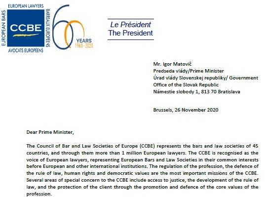 List predsedu CCBE predsedovi vlády SR